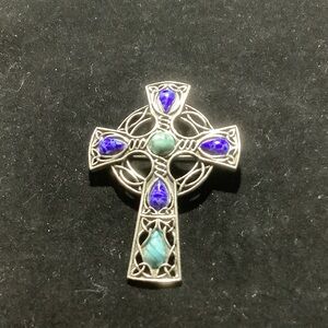 Silver and Blue Celtic Cross Pendant